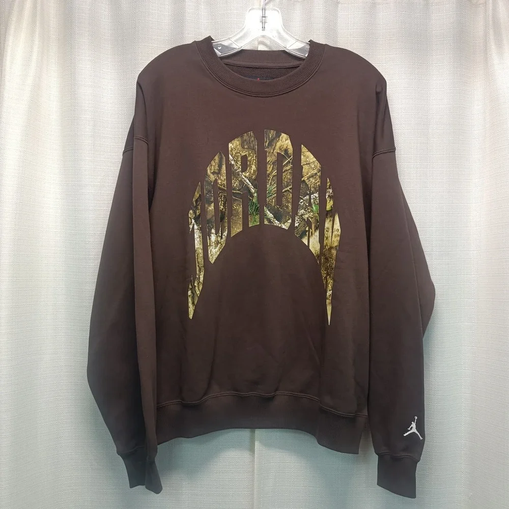 Jordan Brooklyn Mens S Brown Camo Graphic Crewneck Sweatshirt Fleece Pullover‎